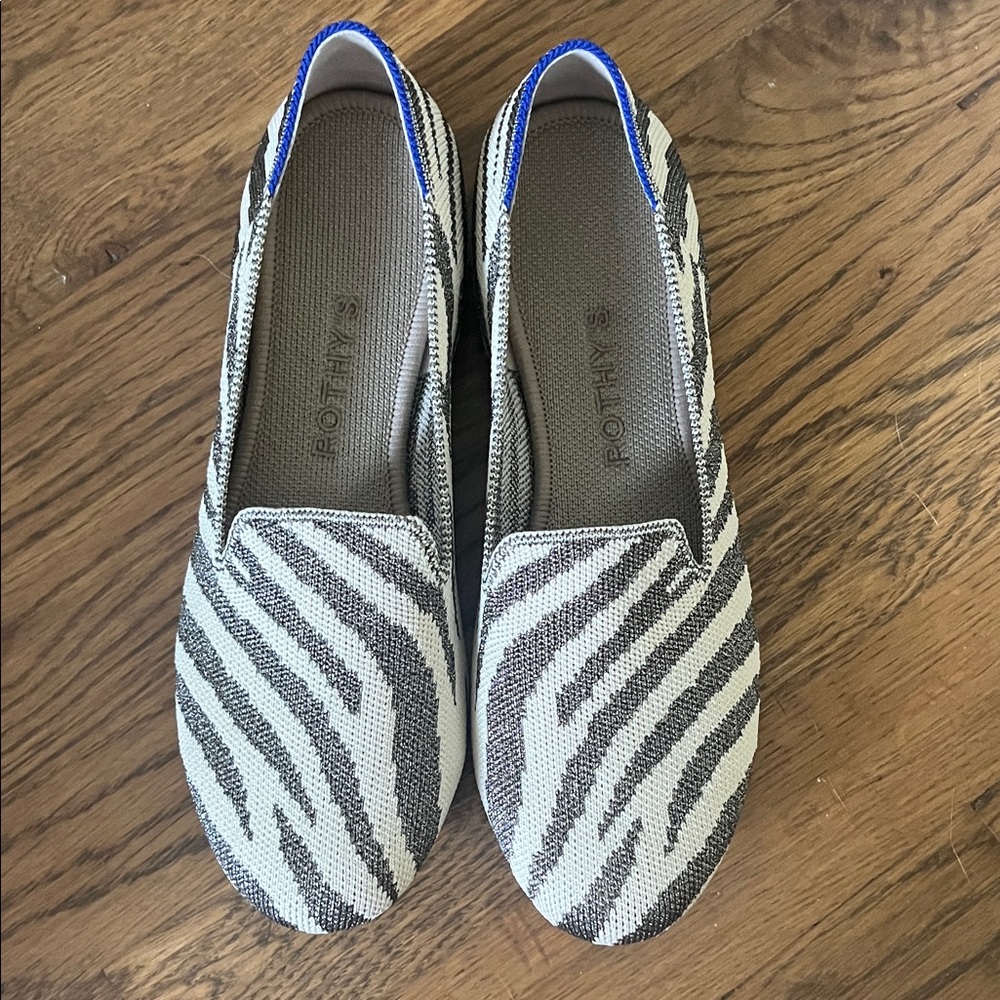 Rothy's Zebra Stripe Flats in Gray and Blue
